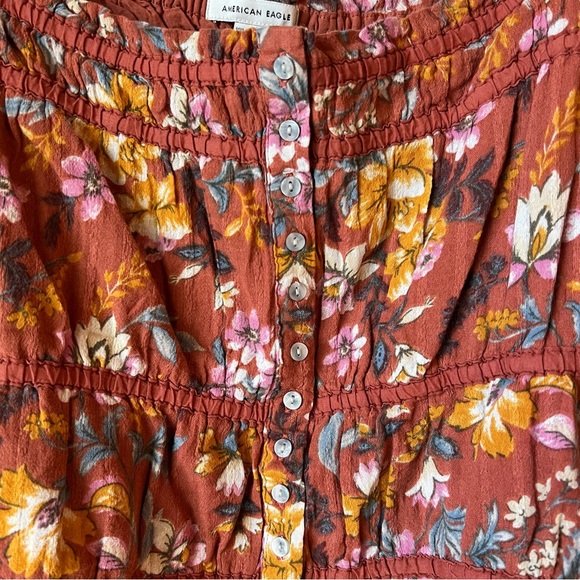 American Eagle Floral Smocked Button Front Tank Top XXL Boho - Picture 5 of 5